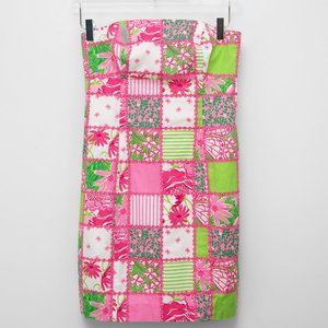Lilly Pulitzer Franco Mini Dress Strapless Patchtastic Pattern Pink Green Size 4